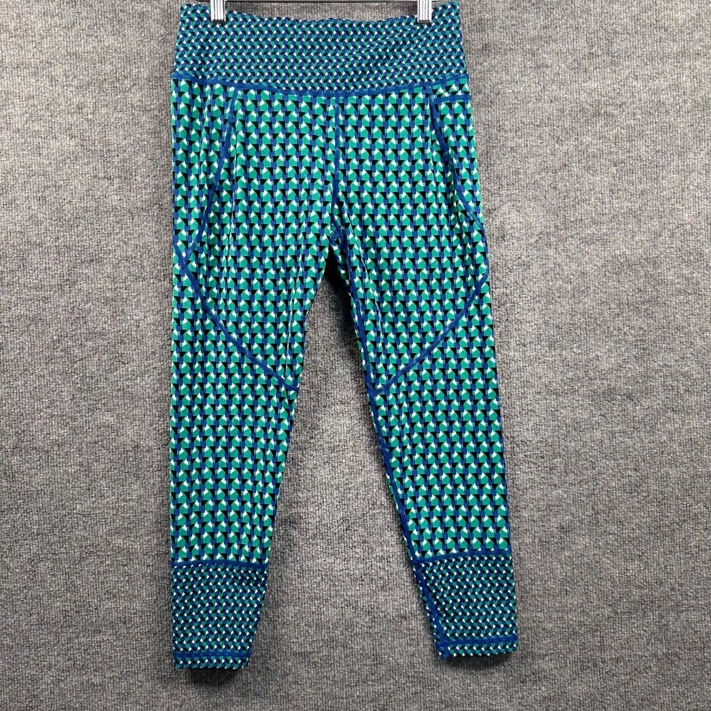 Sweaty Betty Size 8 7/8 Crop Geo Maze Mosaic Art Print Leggings Back Zip Pocket